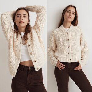 NEW Madewell Bomber Cardigan Sweater XXL Antique Cream Chunky Wool Blend $148